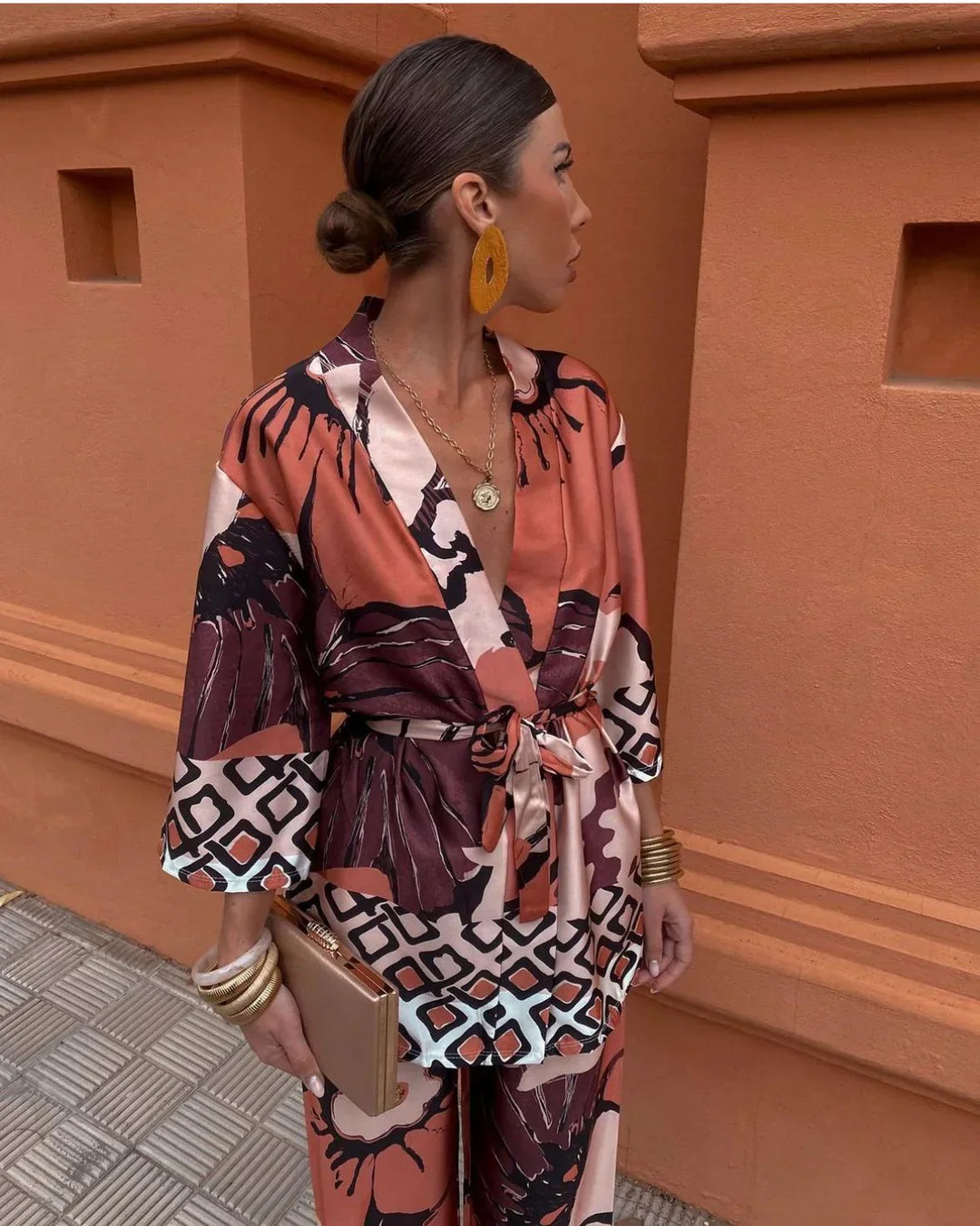 ELYRA™ | Floral Kimono Set & Wide Leg Trousers