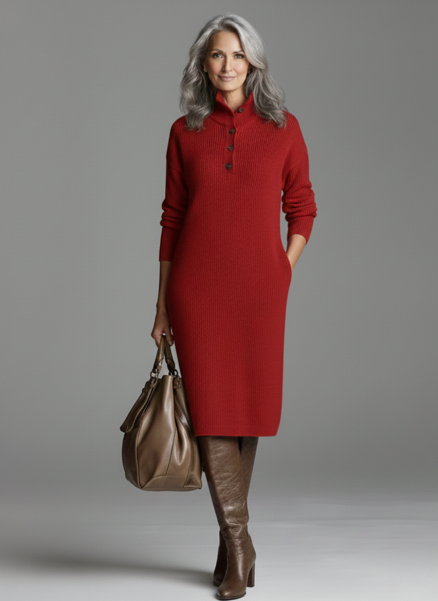 Britt | Schickes geripptes Midikleid