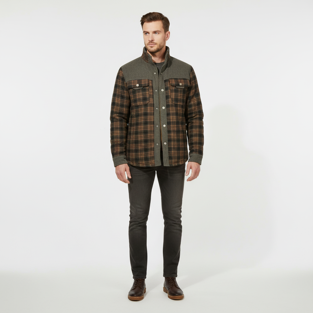 Herren Karo Hemdjacke | Langarm