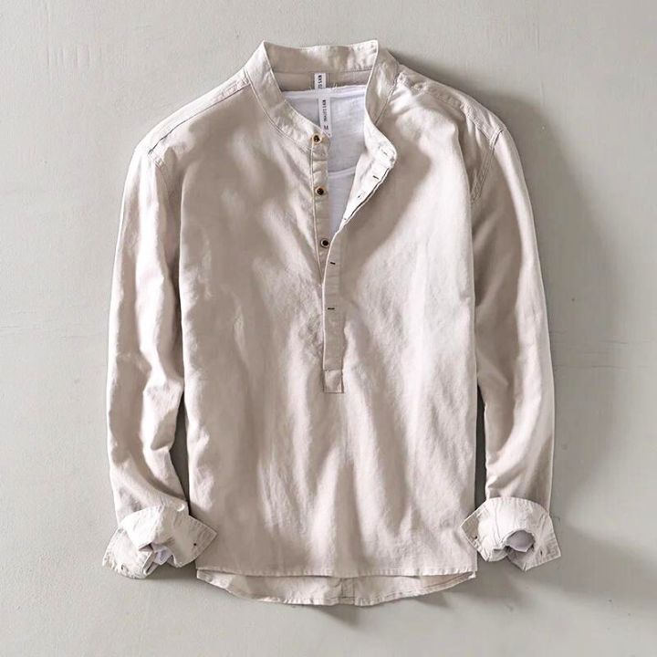 Herren Langarm-Henley-Shirt | Stehkragen