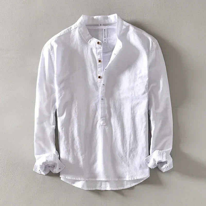 Herren Langarm-Henley-Shirt | Stehkragen